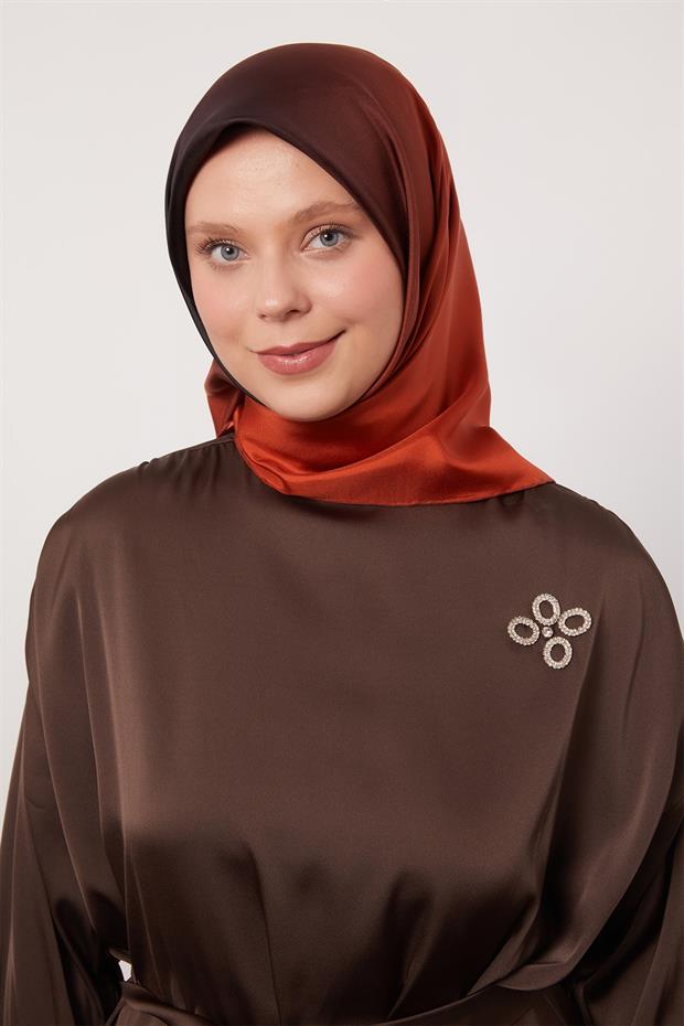 Kiremit Geçişli Twill İpek Eşarp