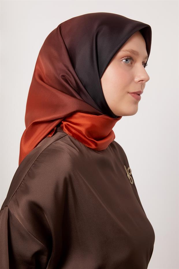 Kiremit Geçişli Twill İpek Eşarp