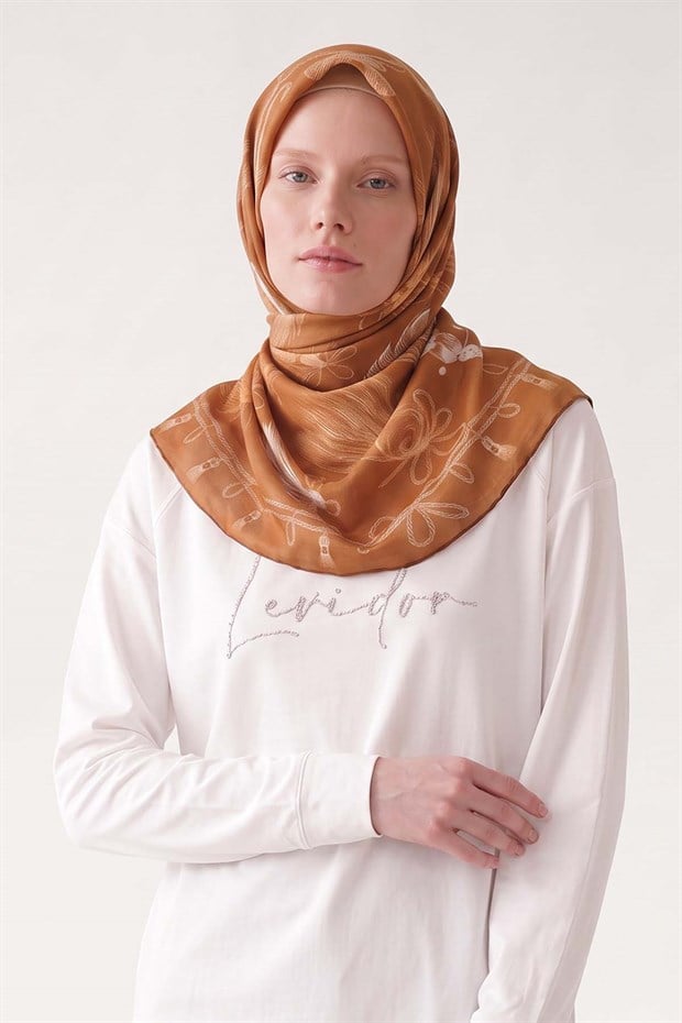 Kiremit Halat Desenli Marvella Eşarp