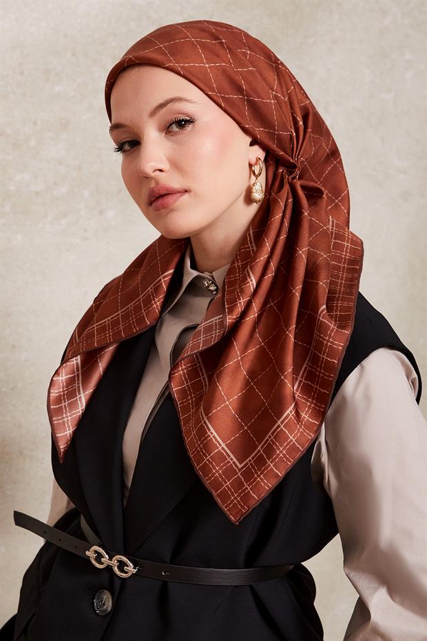 Kiremit Kareli Twill İpek Eşarp
