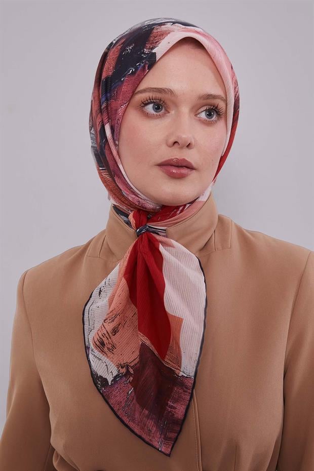Kiremit Karışık Desen Pamuk Eşarp