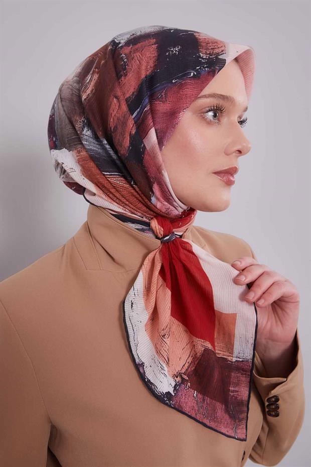 Kiremit Karışık Desen Pamuk Eşarp