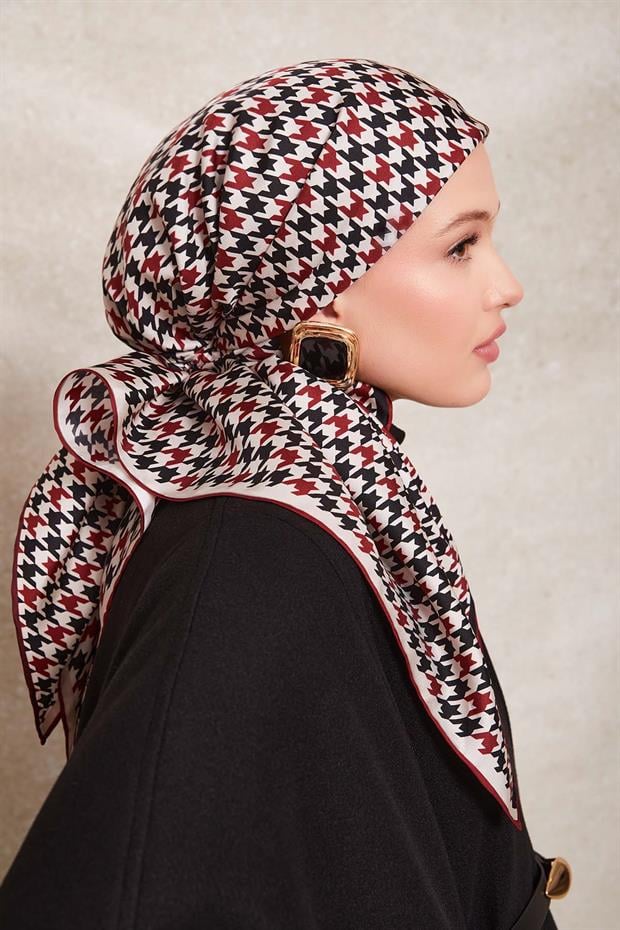 Kiremit Kazayağı Desen Twill İpek Eşarp
