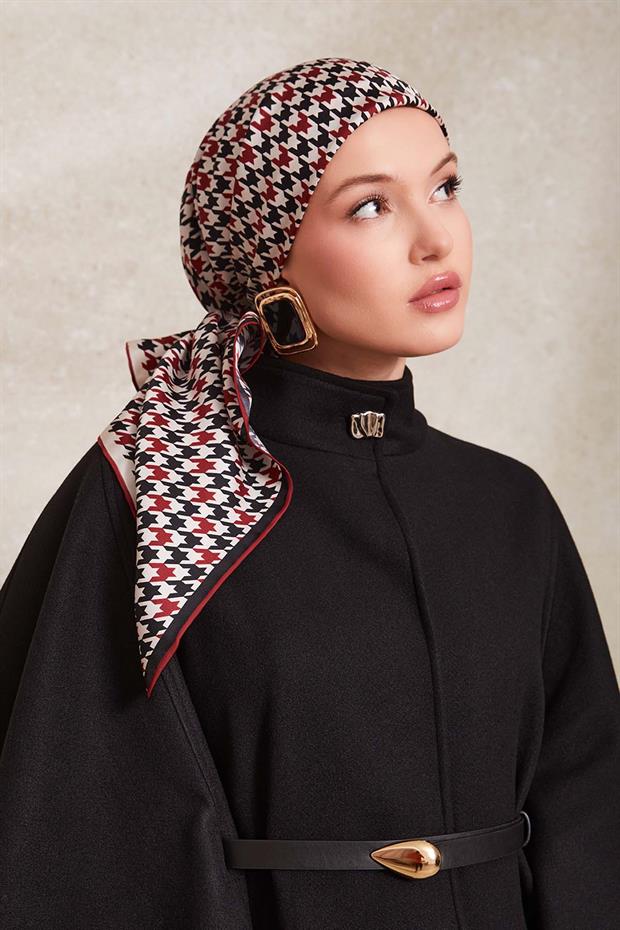 Kiremit Kazayağı Desen Twill İpek Eşarp