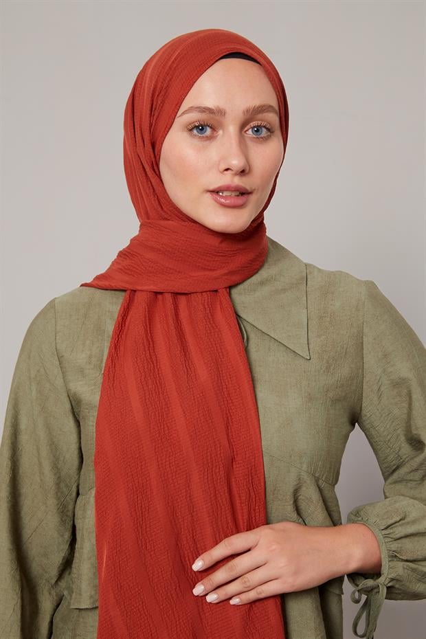 Kiremit Kendinden Dokulu Natural Line Şal