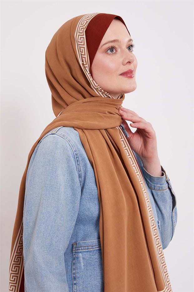 Kiremit Labirent Desen Medine İpeği Şal