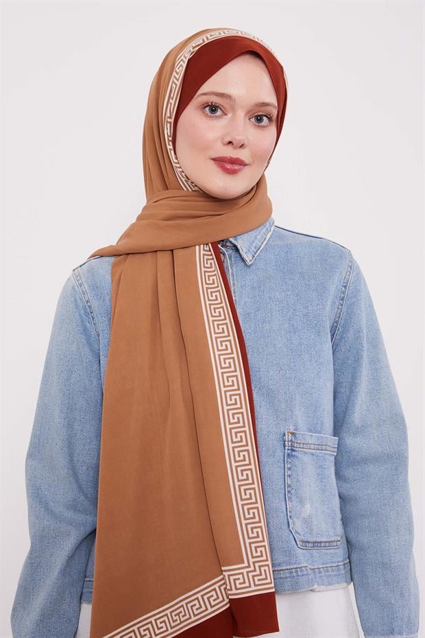 Kiremit Labirent Desen Medine İpeği Şal