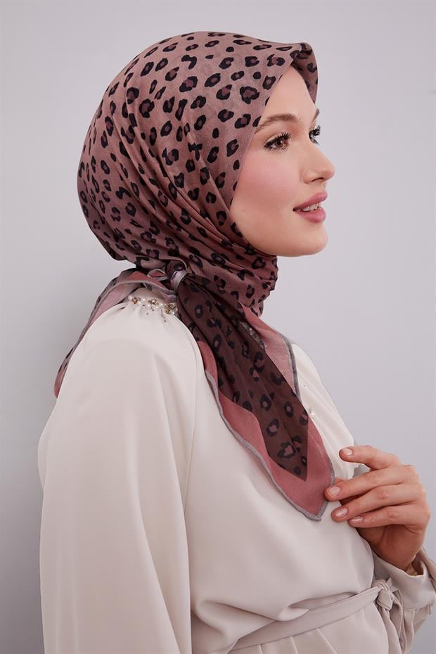Kiremit Leopar Desen Soft Eşarp