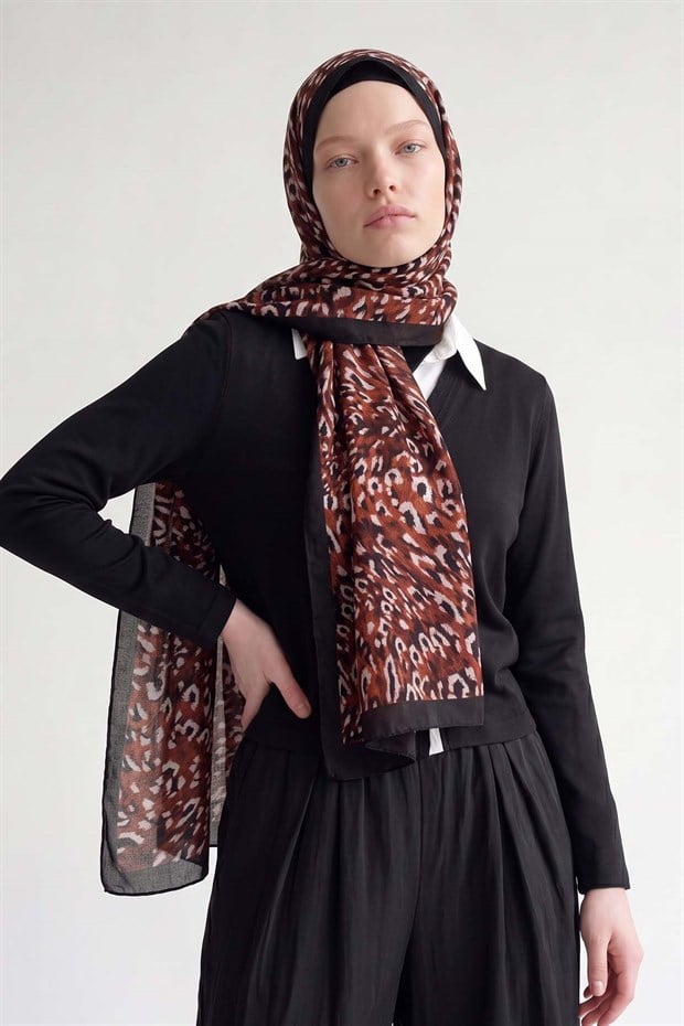 Kiremit Leopar Dokulu Sport Şal