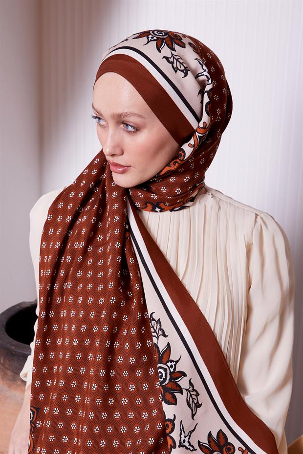 Kiremit Papatya Desen Royal Şal