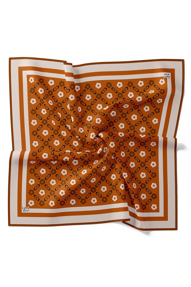 Kiremit Papatya Desen Twill İpek Eşarp