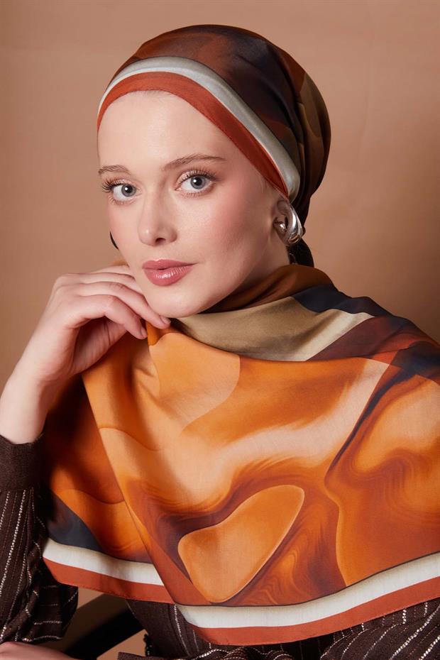 Kiremit Parçalı Desen Aura Eşarp