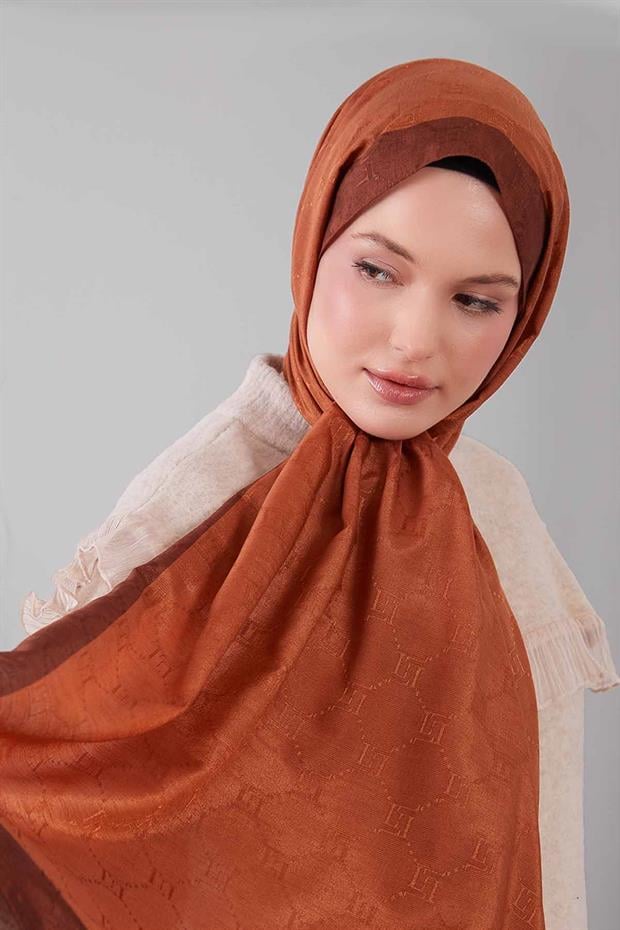 Kiremit Petek İşlemeli Monogram Şal