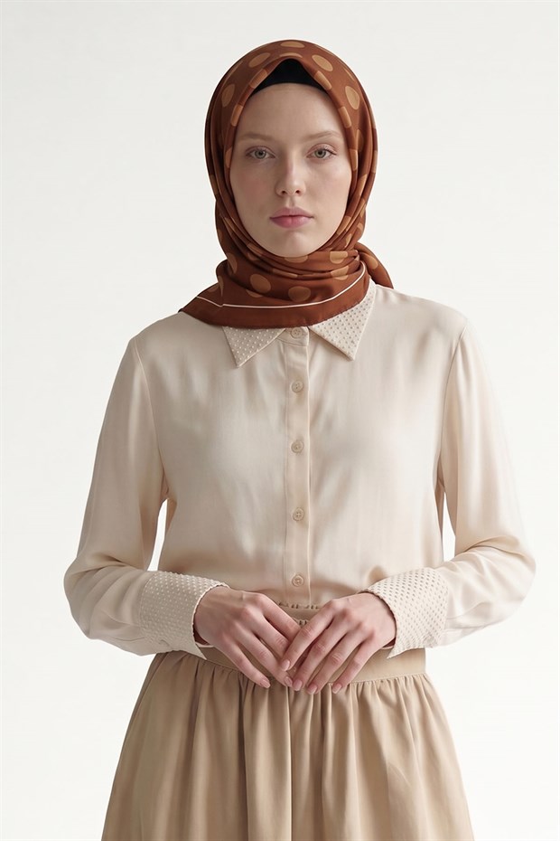 Kiremit Puantiyeli Twill İpek Eşarp