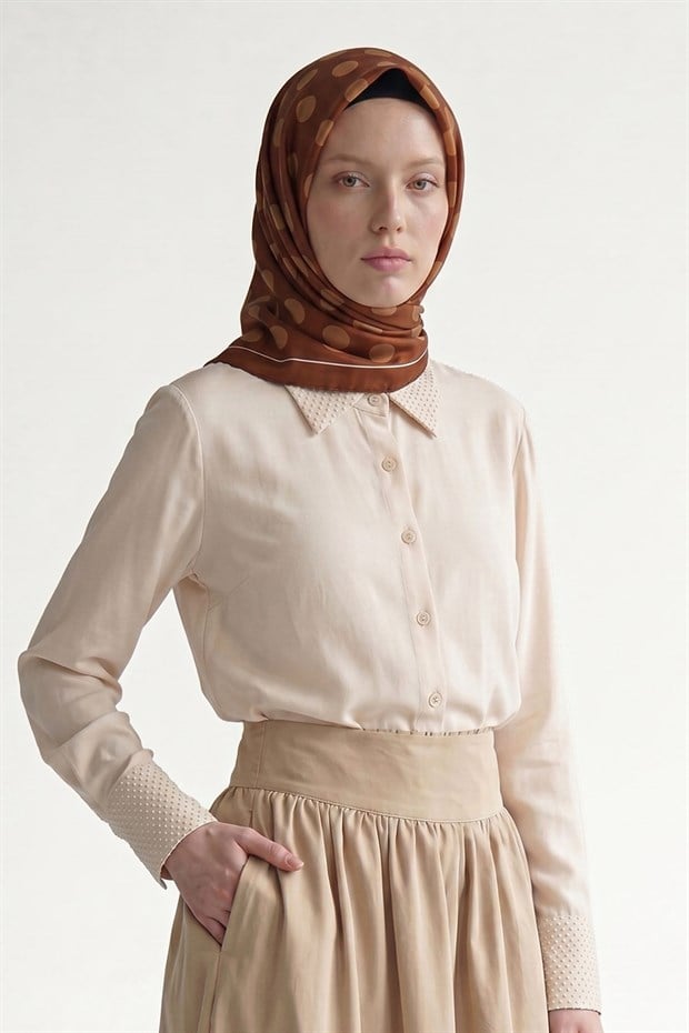 Kiremit Puantiyeli Twill İpek Eşarp