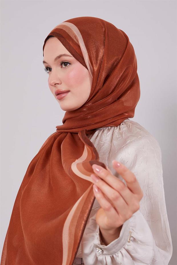 Kiremit Renk Geçişli Kehribar Şal