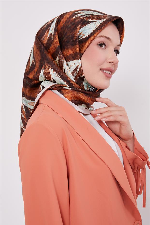 Kiremit Yansıma Görünümlü Twill İpek Eşarp