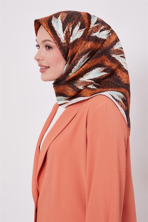 Kiremit Yansıma Görünümlü Twill İpek Eşarp