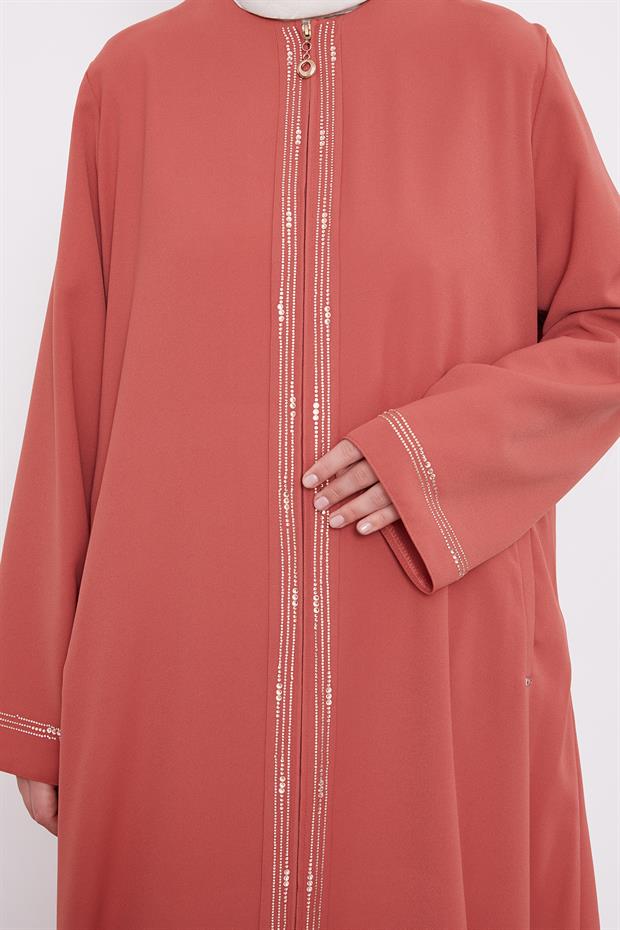 Kiremit Taşlı Fermuar Kapamalı Ferace