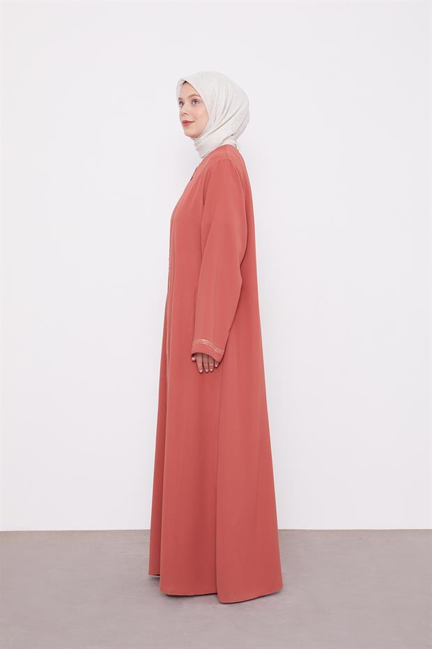 Kiremit Taşlı Fermuar Kapamalı Ferace