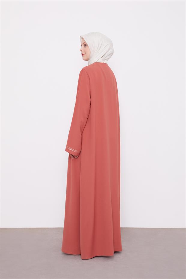 Kiremit Taşlı Fermuar Kapamalı Ferace