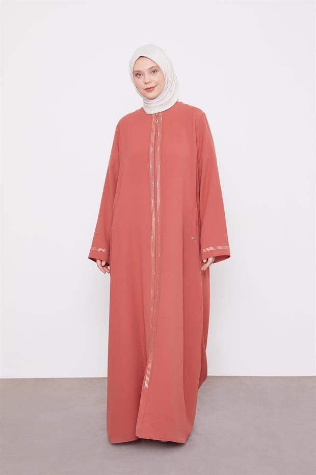 Kiremit Taşlı Fermuar Kapamalı Ferace