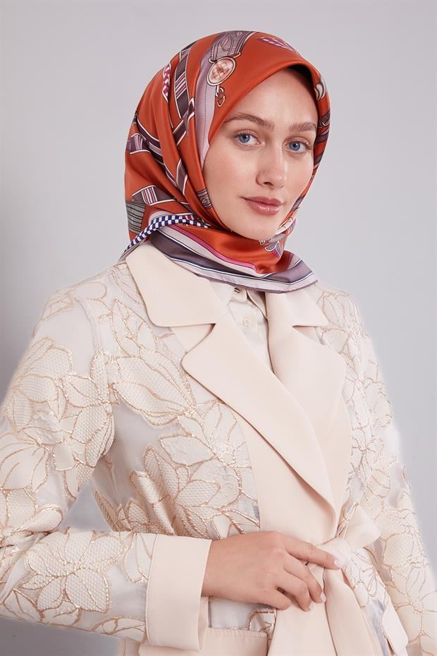 Kiremit Twill İpek Eşarp Lunera Koleksiyonu