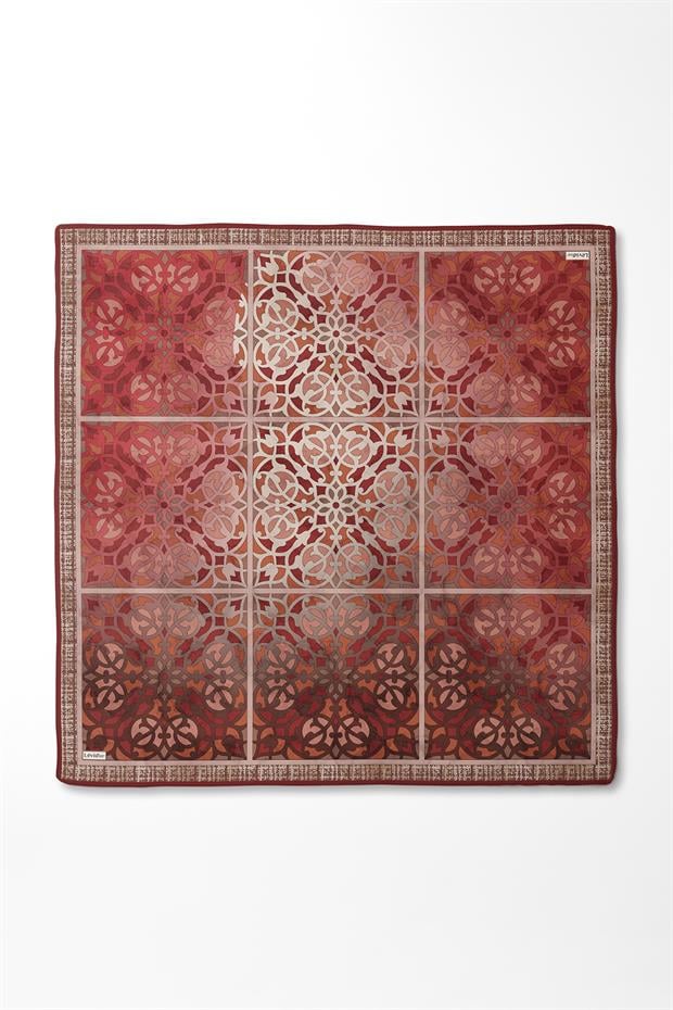 Kiremit Vectör Desen Twill İpek Eşarp