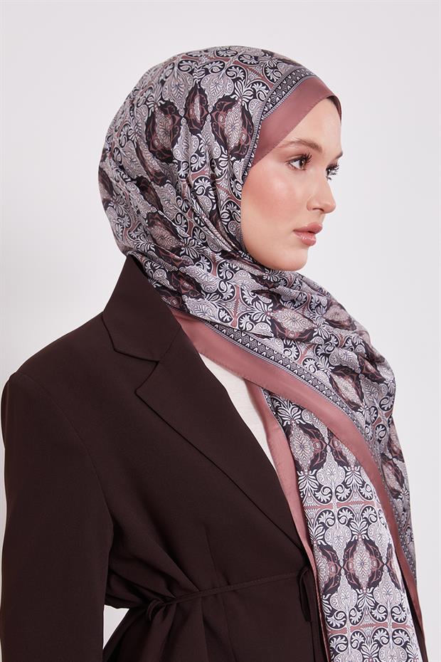 Kiremit Yansıma Desen Hint İpeği Şal