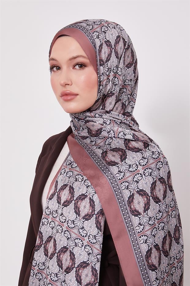 Kiremit Yansıma Desen Hint İpeği Şal