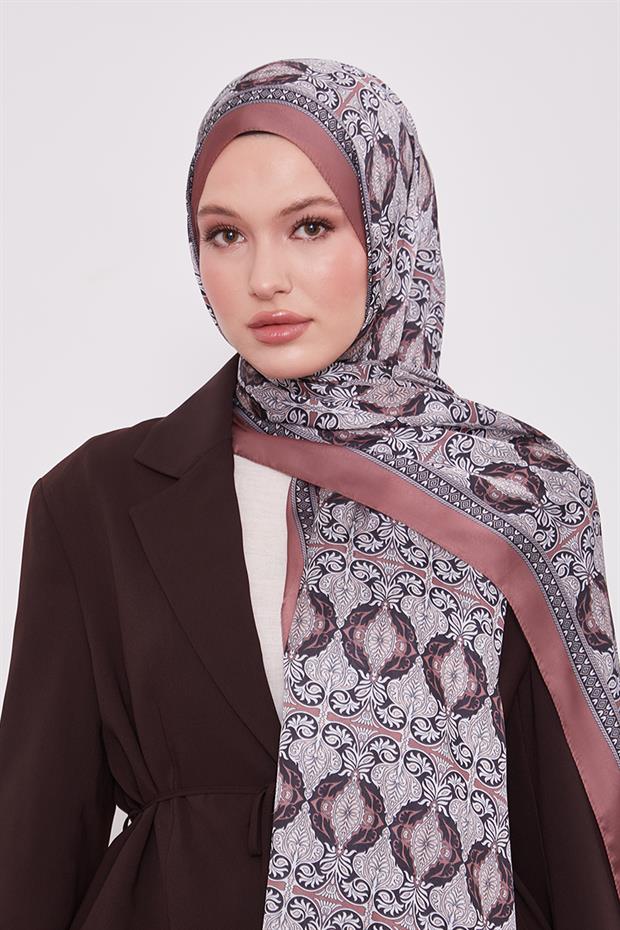 Kiremit Yansıma Desen Hint İpeği Şal