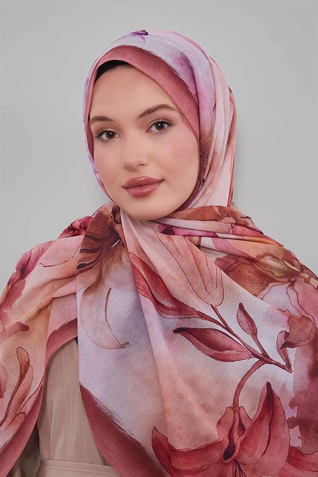 Kiremit Zambak Baskılı Sport Şal