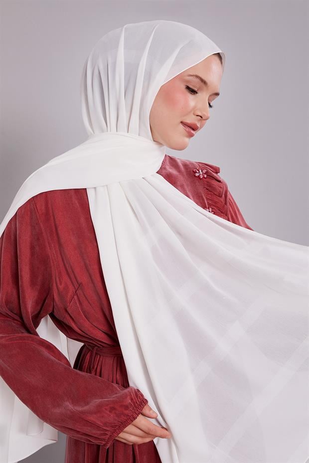 Kırık Beyaz Kendinden Çizgili Dream Şal