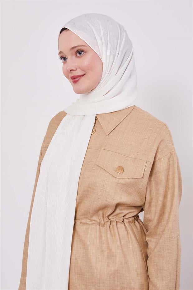 Kırık Beyaz Soyut Lale Desen Jakar Capri Şal