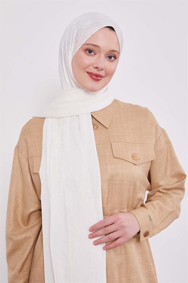 Kırık Beyaz Soyut Lale Desen Jakar Capri Şal