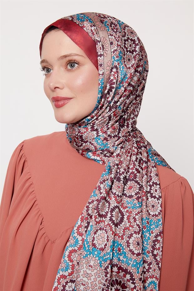 Kırmızı Batik Desen Hint İpeği Şal