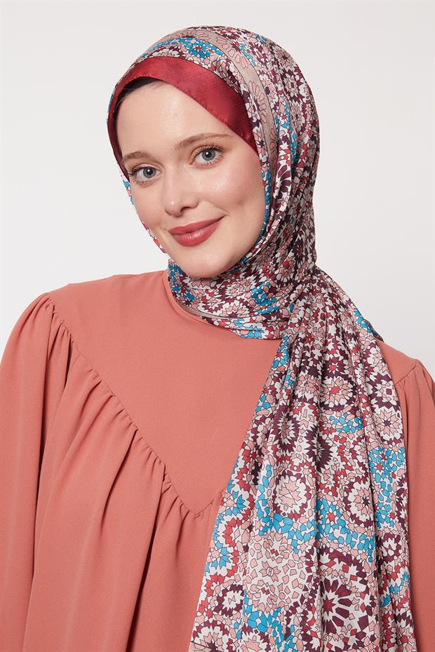 Kırmızı Batik Desen Hint İpeği Şal