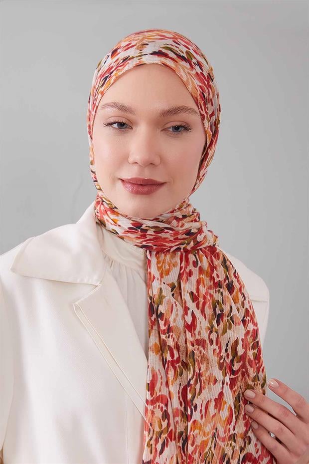 Kırmızı Batik Desen Pamuk Şal