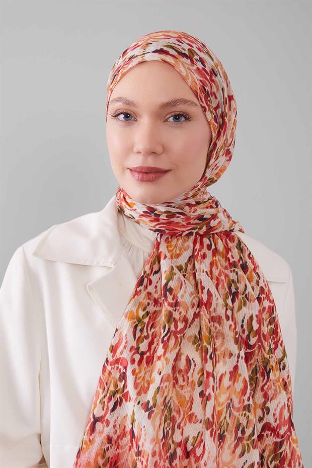 Kırmızı Batik Desen Pamuk Şal