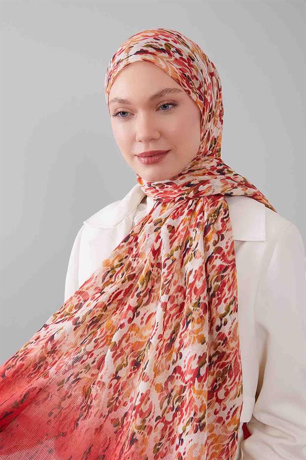 Kırmızı Batik Desen Pamuk Şal