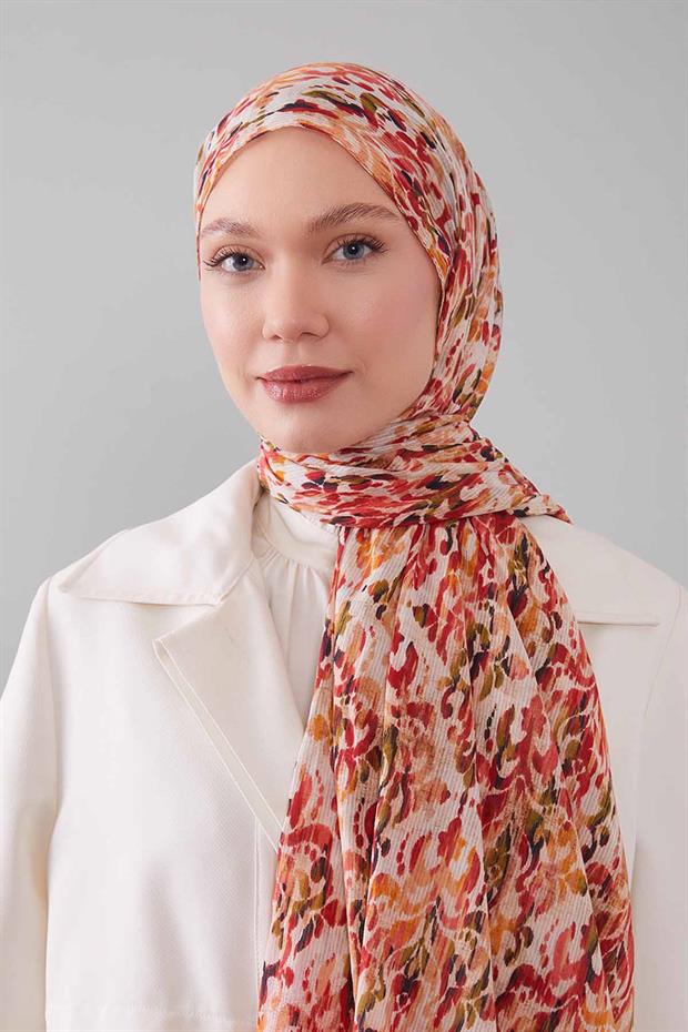 Kırmızı Batik Desen Pamuk Şal