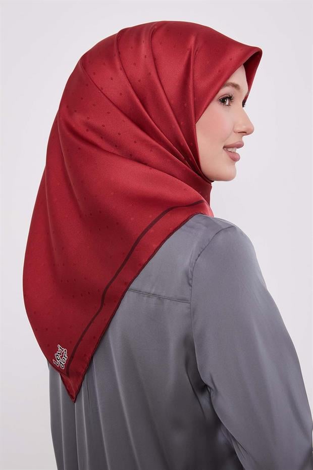 Kırmızı Benek Desen Monogram İpek Eşarp