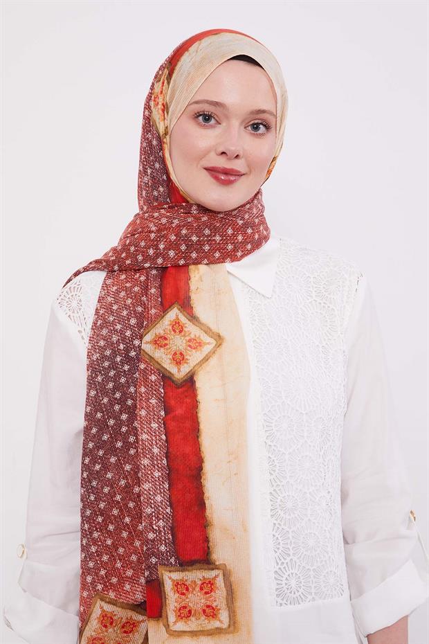 Kırmızı Benek Desen Pamuk Şal