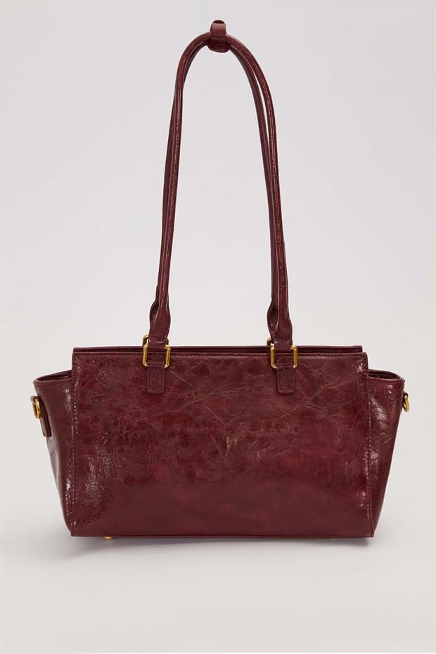 Kırmızı Çapraz Fermuar Detaylı Omuz Çantası