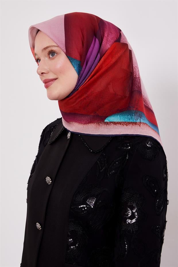 Kırmızı Çizgi Desen Pamuk Eşarp