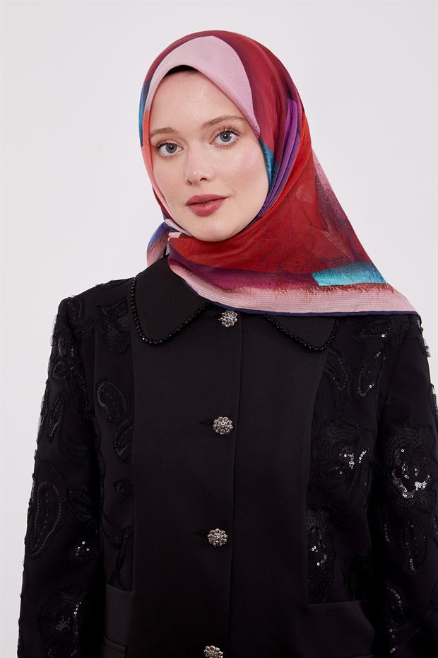 Kırmızı Çizgi Desen Pamuk Eşarp