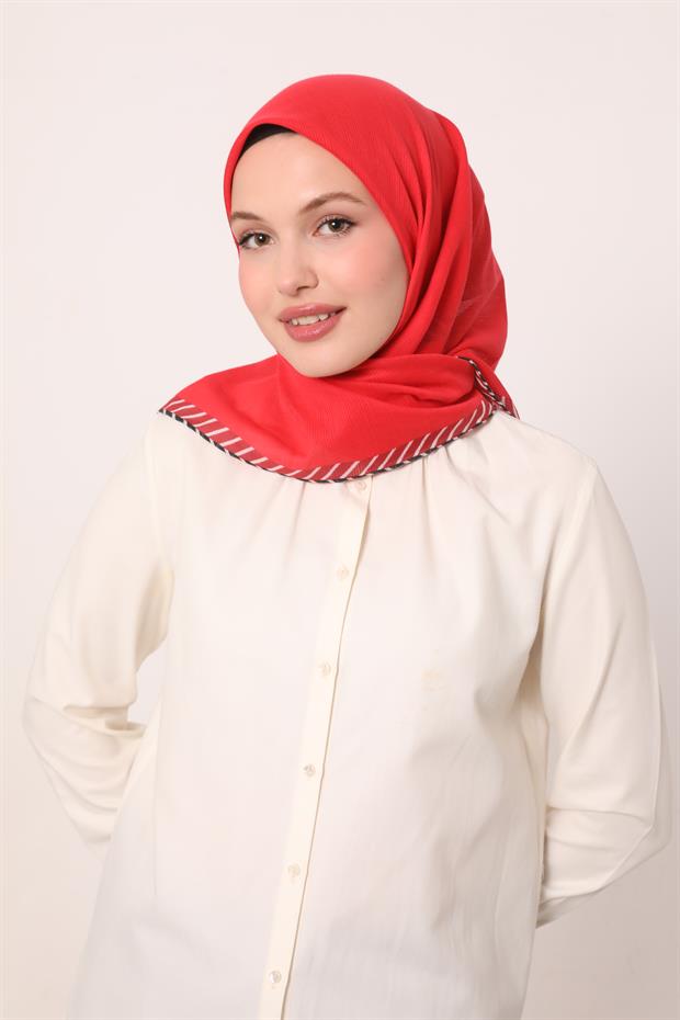 Kırmızı Çizgili Pamuk Eşarp