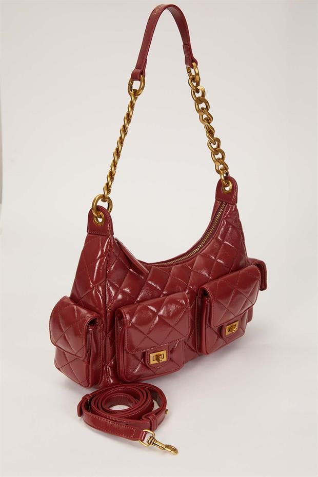 Kırmızı Çoklu Cep Bölmeli Omuz Çantası