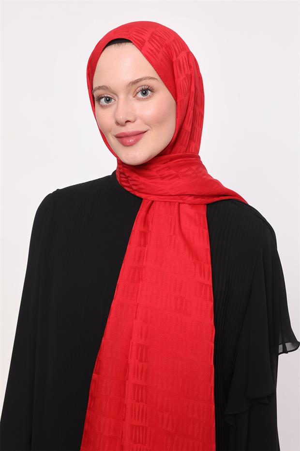 Kırmızı Damla Desen Blue Jakar Şal