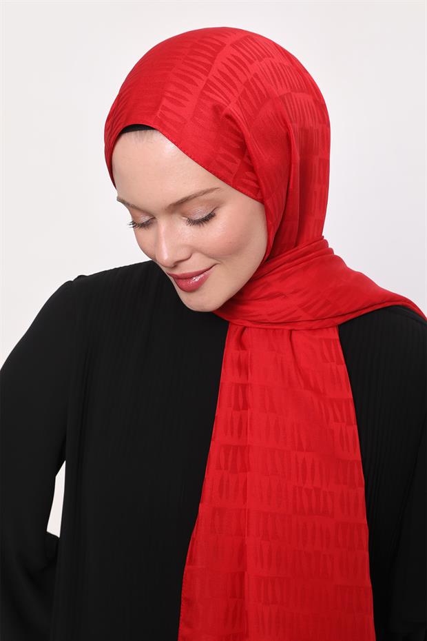 Kırmızı Damla Desen Blue Jakar Şal